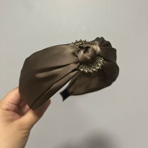 Elegant Brown Satin Headband with Crystal Accent